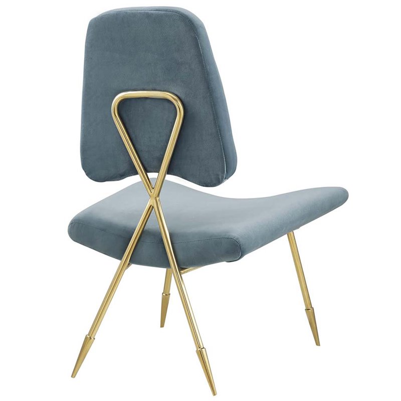 Modway Ponder Performance Velvet Lounge Chair in Sea Blue and Gold