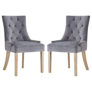 Modway Pose 19&quot Modern Performance Velvet Dining Chair in Gray (Set of 2)