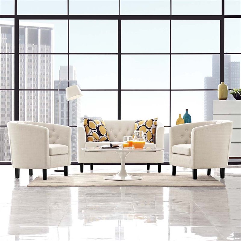 Modway Prospect Tufted Fabric Upholstered Armchair in Beige (Set of 2)