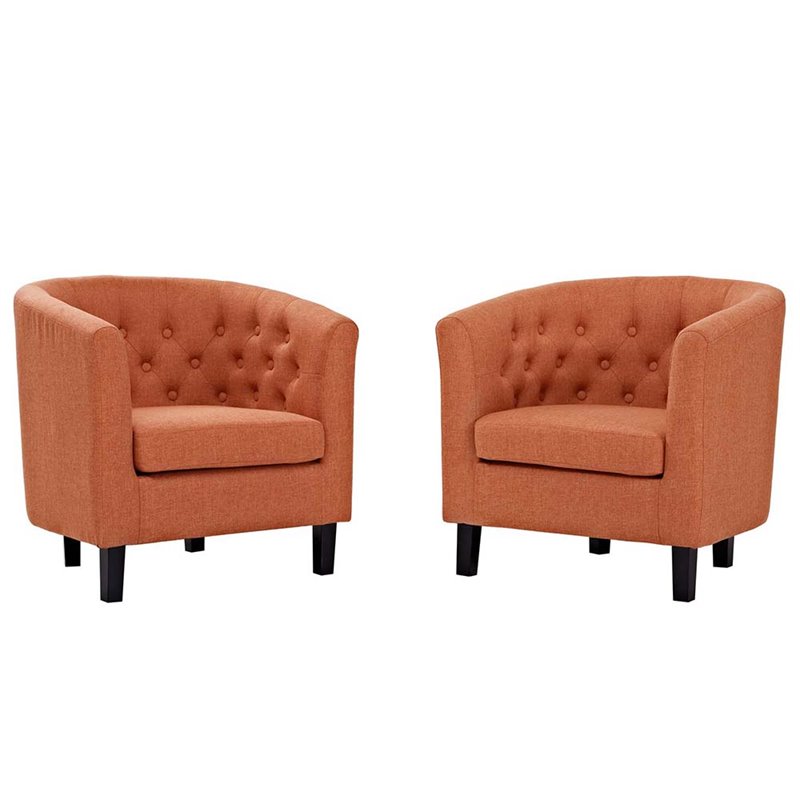 Modway Prospect Tufted Fabric Upholstered Armchair in Orange (Set of 2)
