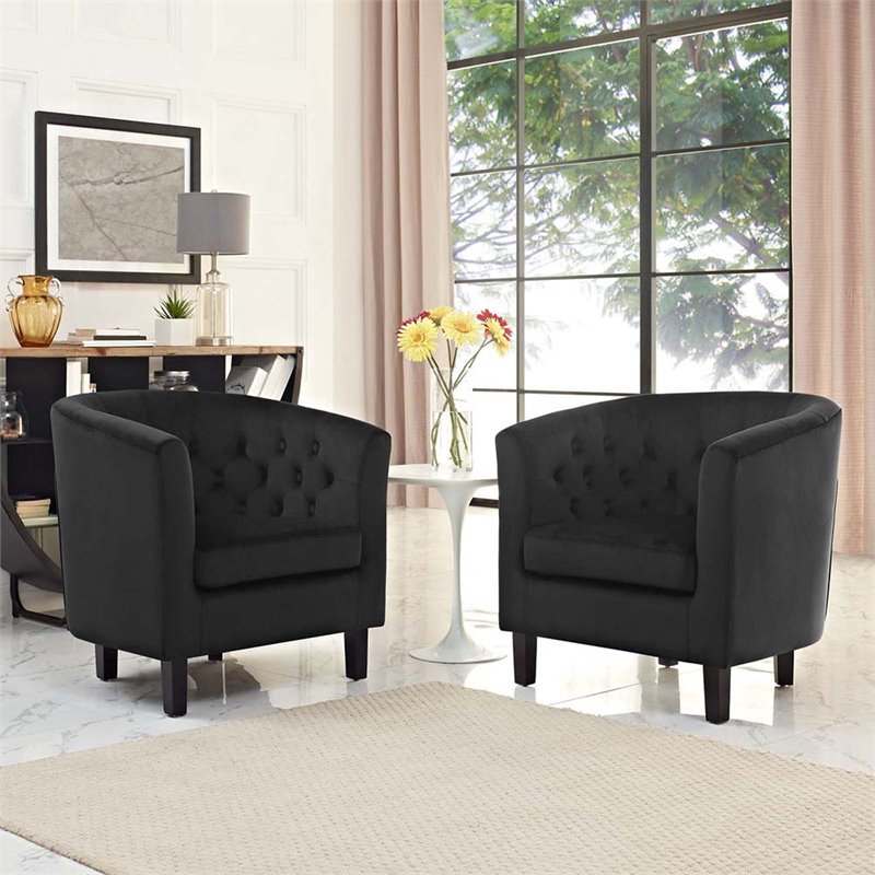 Modway Prospect Tufted Performance Velvet Armchair in Black (Set of 2)