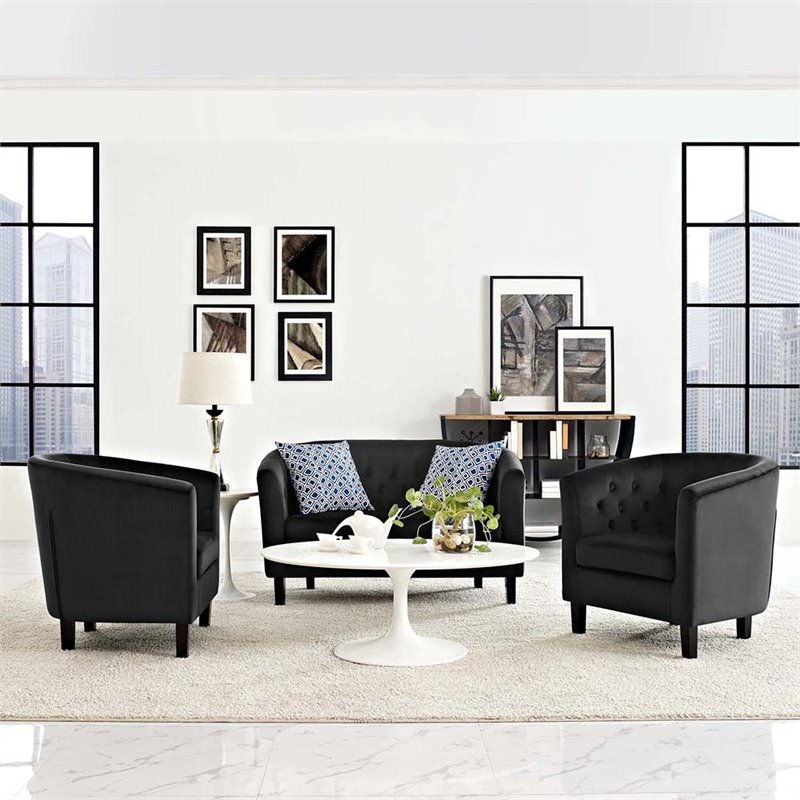 Modway Prospect Tufted Performance Velvet Armchair in Black (Set of 2)