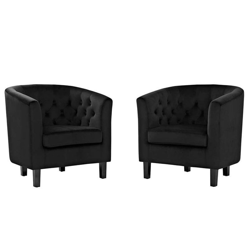 Modway Prospect Tufted Performance Velvet Armchair in Black (Set of 2)