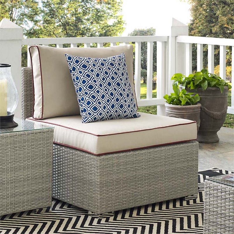 Modway Repose Rattan & Fabric Patio Armless Chair in Light Gray and Beige