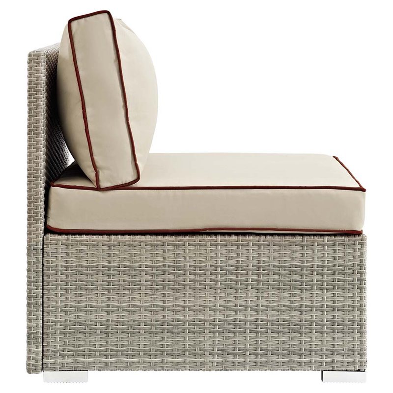Modway Repose Rattan & Fabric Patio Armless Chair in Light Gray and Beige