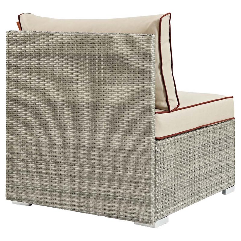 Modway Repose Rattan & Fabric Patio Armless Chair in Light Gray and Beige