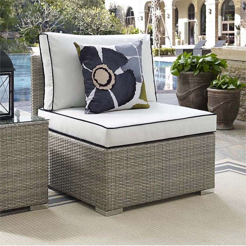 Modway Repose Rattan & Fabric Patio Armless Chair in Light Gray and White