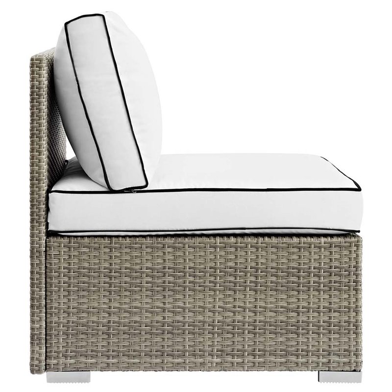 Modway Repose Rattan & Fabric Patio Armless Chair in Light Gray and White
