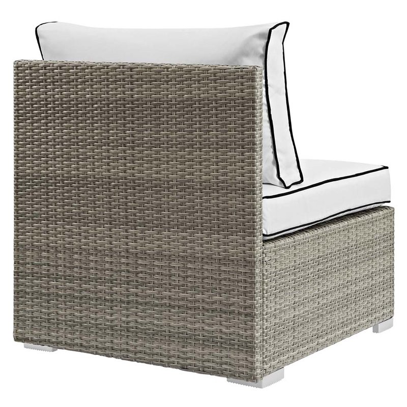 Modway Repose Rattan & Fabric Patio Armless Chair in Light Gray and White