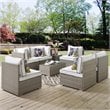Modway Repose Rattan & Fabric Patio Armless Chair in Light Gray and White
