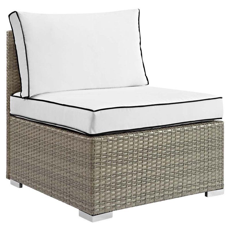Modway Repose Rattan & Fabric Patio Armless Chair in Light Gray and White