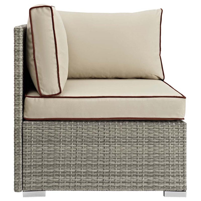 Modway Repose Rattan & Fabric Patio Corner Chair in Light Gray and Beige