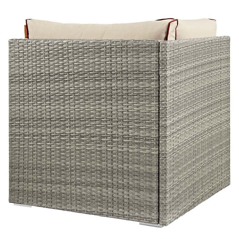 Modway Repose Rattan & Fabric Patio Corner Chair in Light Gray and Beige