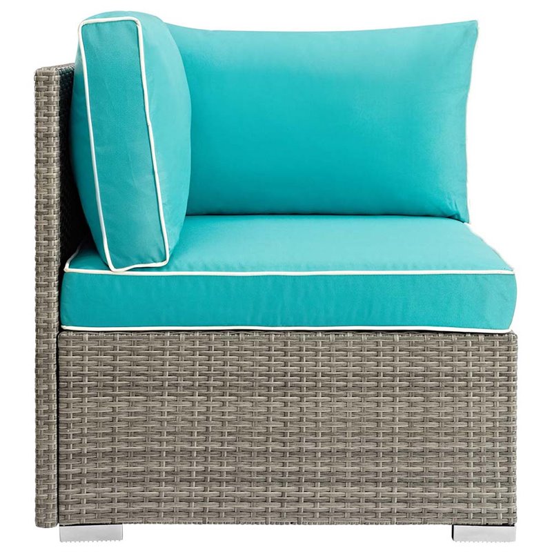 Modway Repose Rattan & Fabric Patio Corner Chair in Light Gray and Turquoise