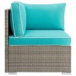 Modway Repose Rattan & Fabric Patio Corner Chair in Light Gray and Turquoise