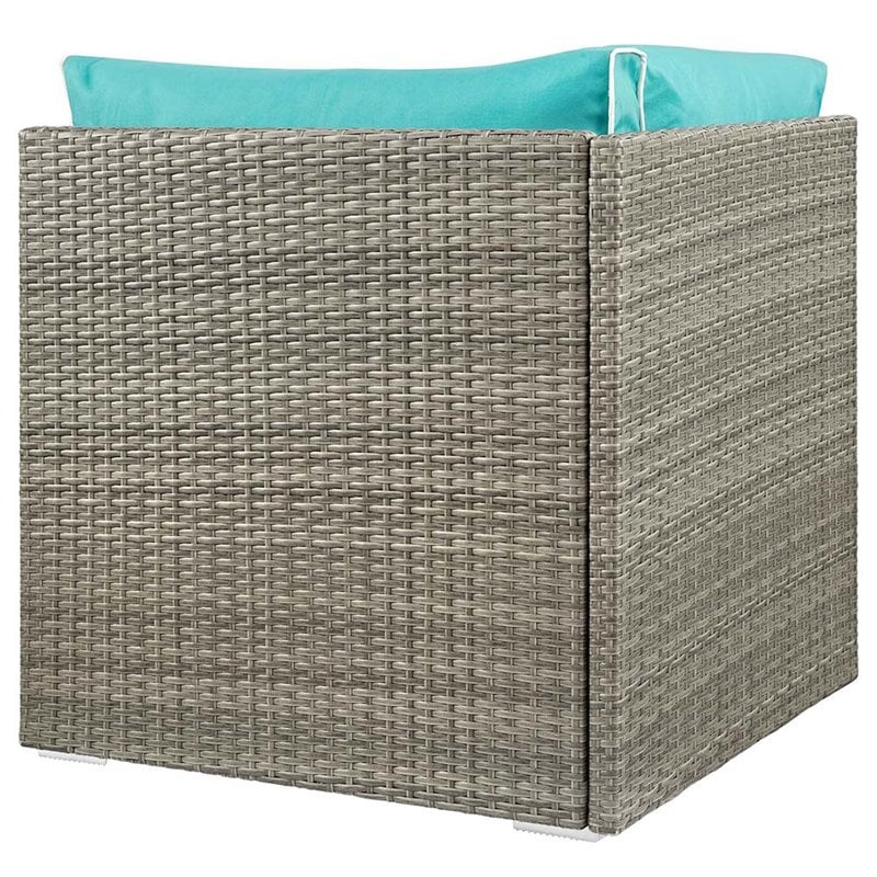 Modway Repose Rattan & Fabric Patio Corner Chair in Light Gray and Turquoise
