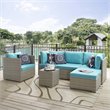 Modway Repose Rattan & Fabric Patio Corner Chair in Light Gray and Turquoise