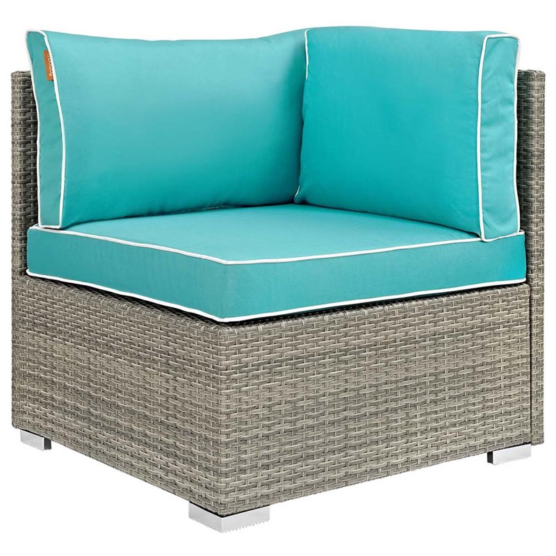 Modway Repose Rattan & Fabric Patio Corner Chair in Light Gray and Turquoise