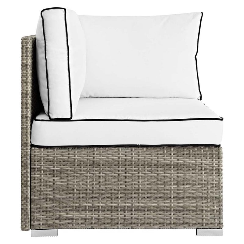 Modway Repose Rattan & Fabric Patio Corner Chair in Light Gray and White