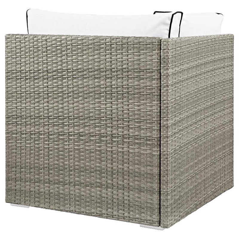 Modway Repose Rattan & Fabric Patio Corner Chair in Light Gray and White