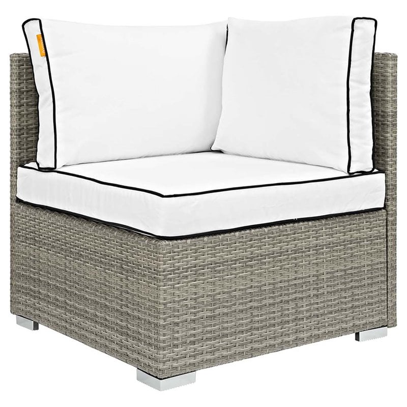 Modway Repose Rattan & Fabric Patio Corner Chair in Light Gray and White