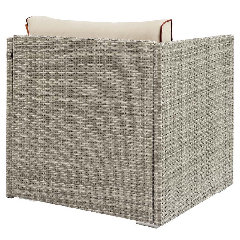 Modway Repose Rattan & Fabric Patio Arm Chair in Light Gray and Beige