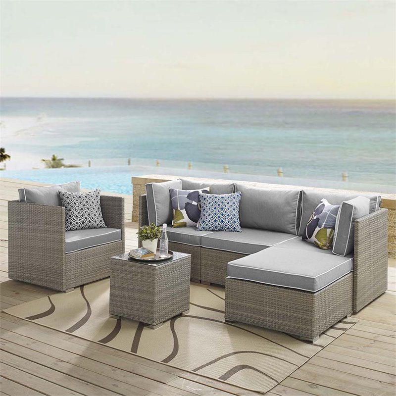 Modway Repose Rattan Outdoor Patio Arm Chair with Cushion in Gray