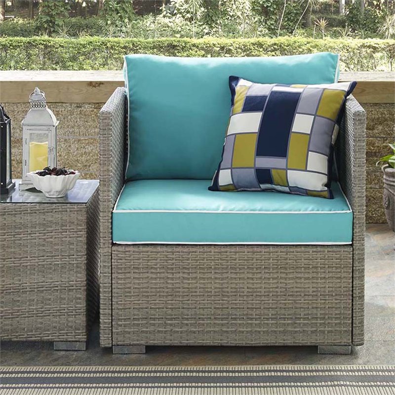 Modway Repose Patio Arm Chair in Light Gray and Turquoise