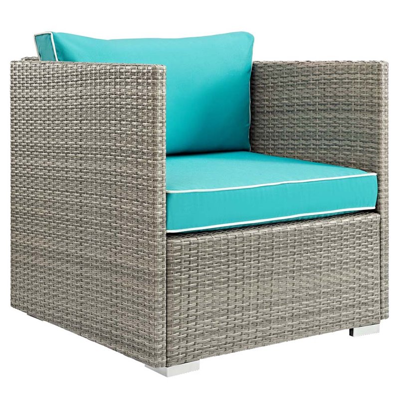 Modway Repose Patio Arm Chair in Light Gray and Turquoise