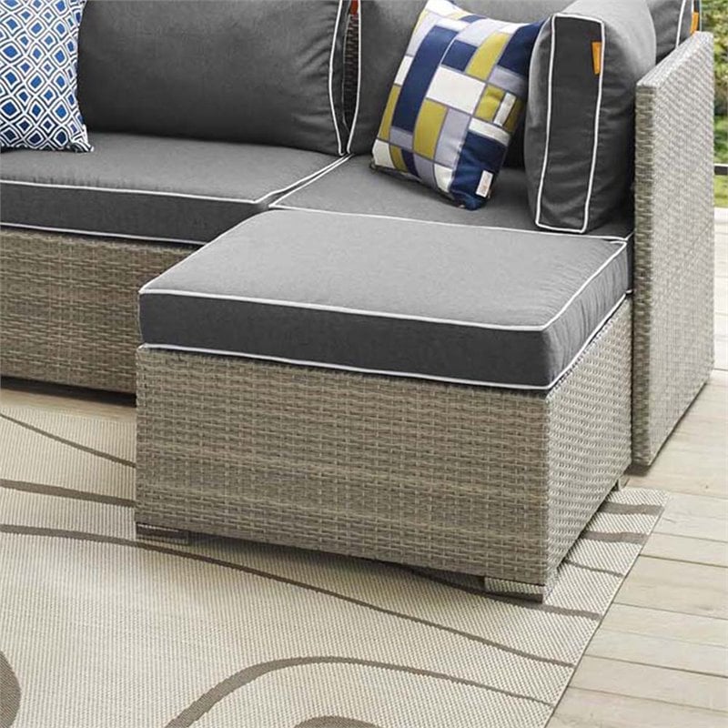Modway Repose Rattan & Fabric Patio Ottoman in Light Gray and Charcoal