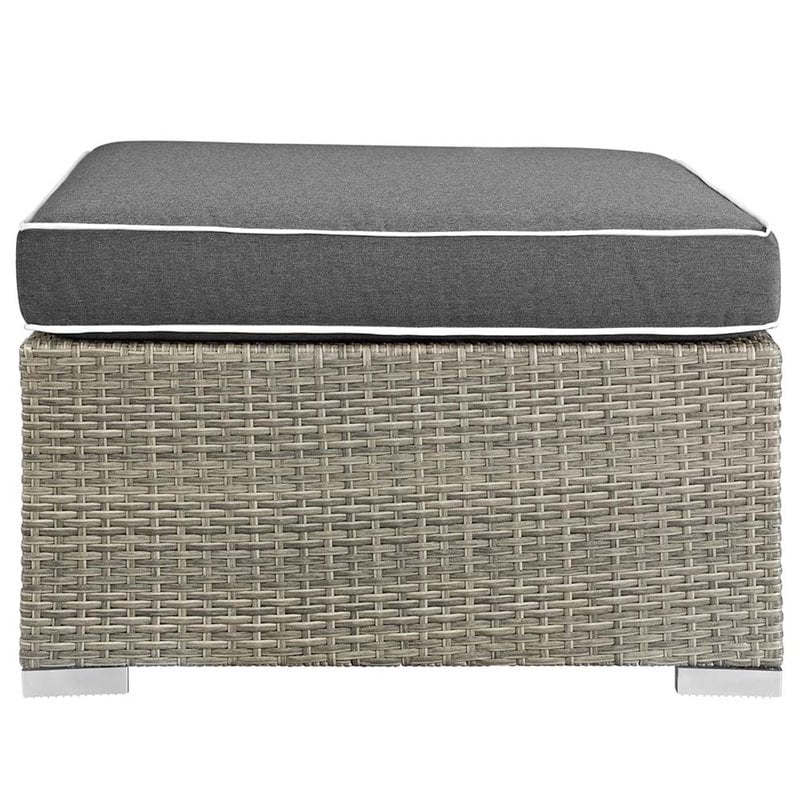 Modway Repose Rattan & Fabric Patio Ottoman in Light Gray and Charcoal