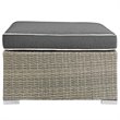 Modway Repose Rattan & Fabric Patio Ottoman in Light Gray and Charcoal