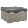 Modway Repose Rattan & Fabric Patio Ottoman in Light Gray and Charcoal