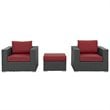 Modway Sojourn 3-Piece Aluminum and Rattan Patio Sectional Set in Canvas/Red