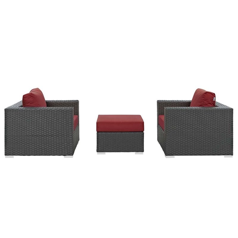Modway Sojourn 3-Piece Aluminum and Rattan Patio Sectional Set in Canvas/Red