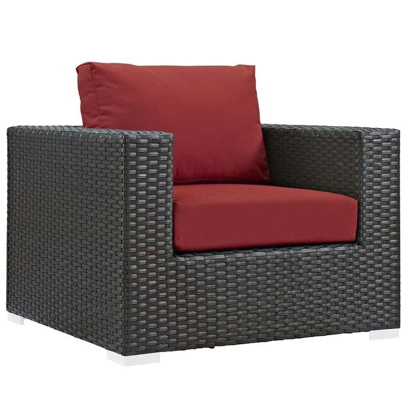 Modway Sojourn 3-Piece Aluminum and Rattan Patio Sectional Set in Canvas/Red