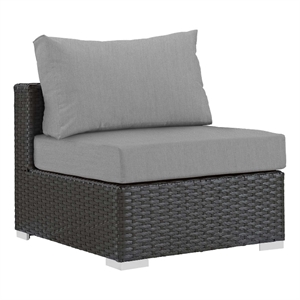 modway sojourn aluminum fabric and rattan patio armless chair in canvas/gray