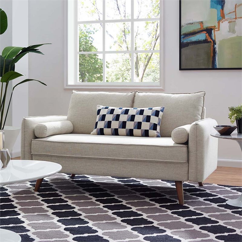 Modway Revive Modern Fabric Upholstered Loveseat in Walnut/Beige