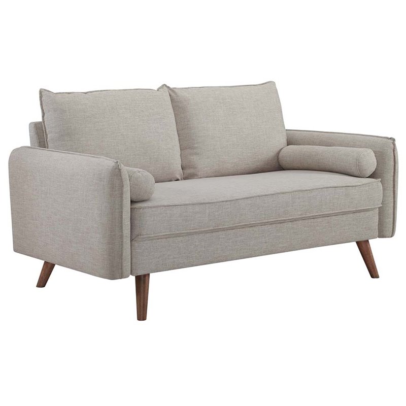 Modway Revive Modern Fabric Upholstered Loveseat in Walnut/Beige