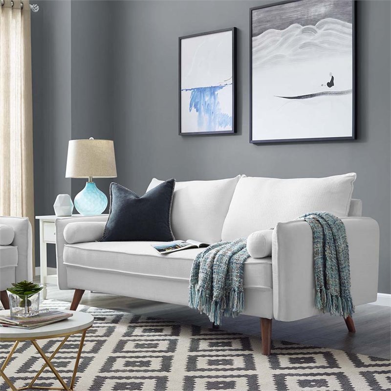 Modway Revive Modern Fabric Upholstered Loveseat in Walnut/White