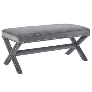 Modway Rivet 19&quot Performance Velvet Bench in Gray and Silver