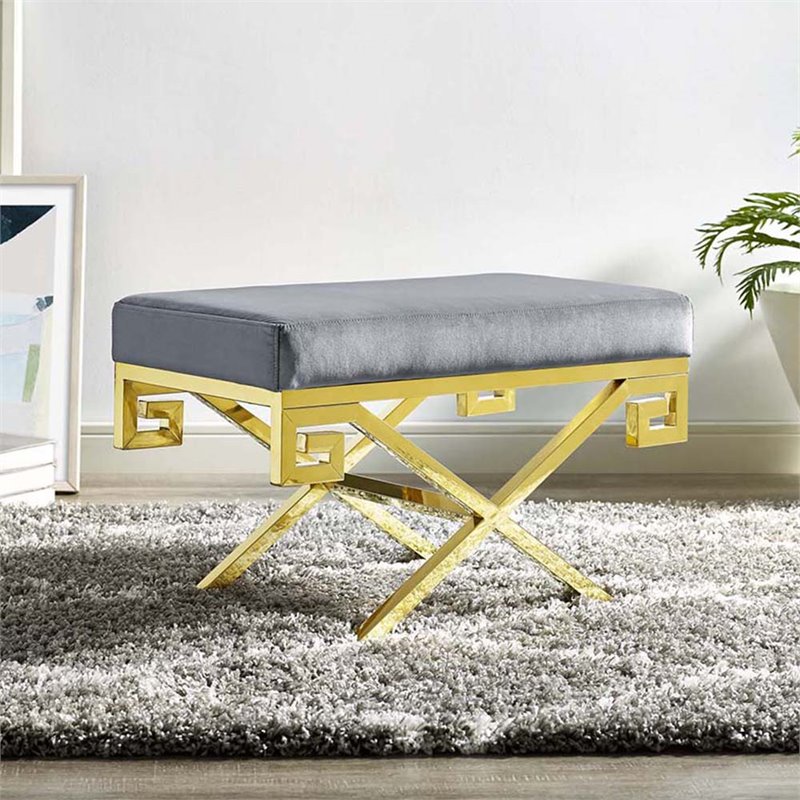 Modway Rove Velvet Bench in Gold and Gray