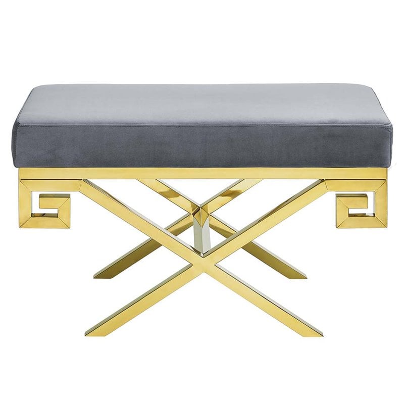 Modway Rove Velvet Bench in Gold and Gray