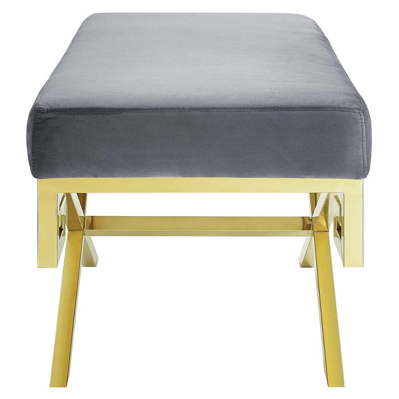 Modway Rove Velvet Bench in Gold and Gray