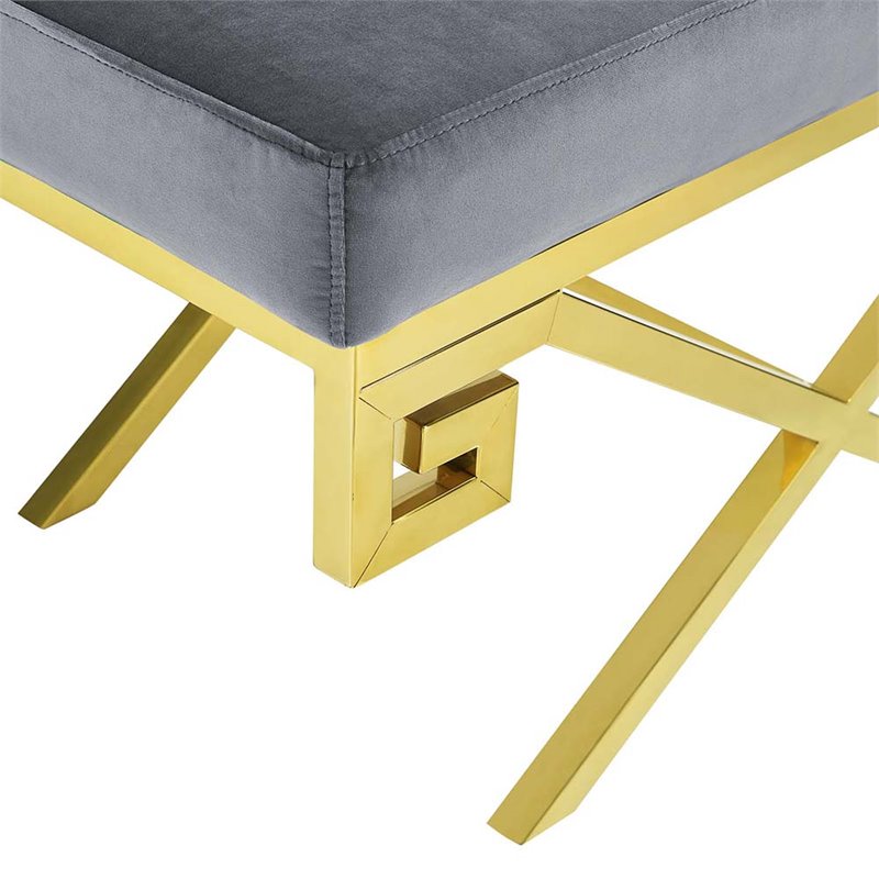 Modway Rove Velvet Bench in Gold and Gray