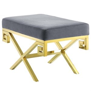 Modway Rove Velvet Bench in Gold and Gray