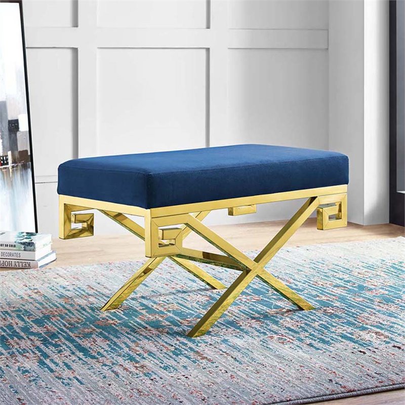 Modway Rove Velvet Bench in Gold and Navy