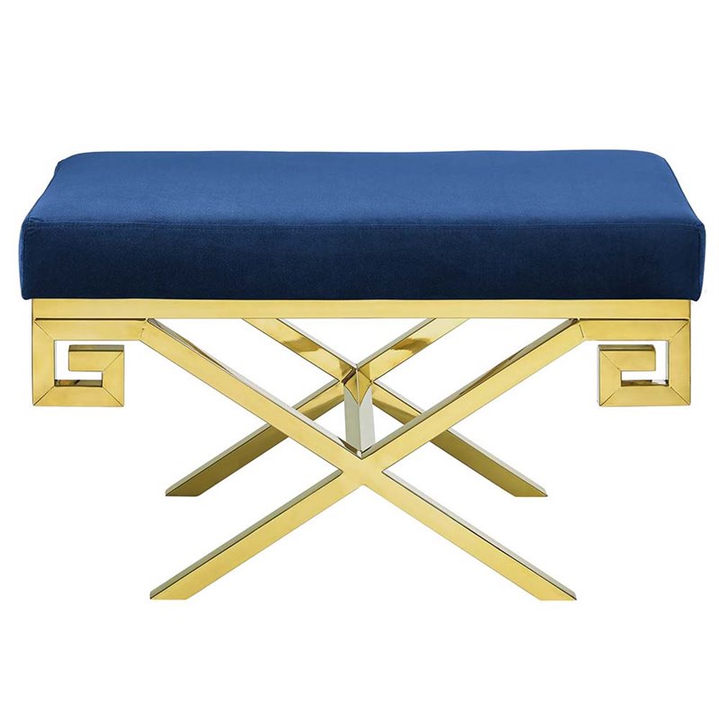 Modway Rove Velvet Bench in Gold and Navy