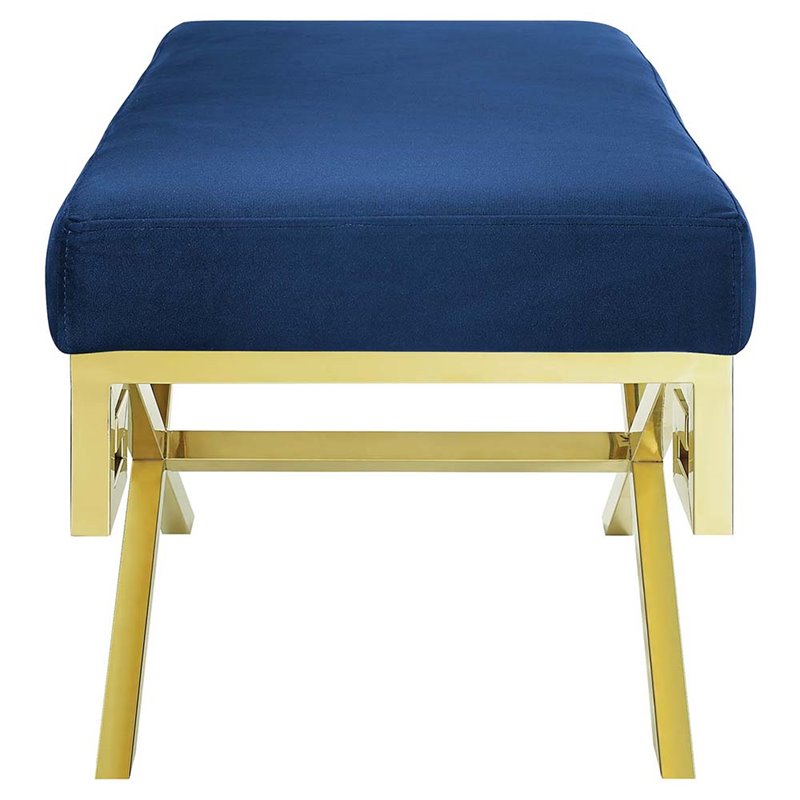 Modway Rove Velvet Bench in Gold and Navy