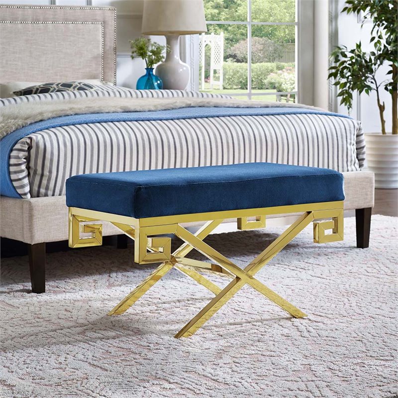 Modway Rove Velvet Bench in Gold and Navy